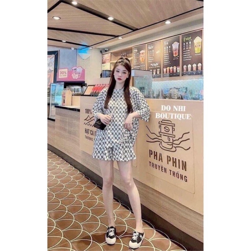 Bộ đồ áo thun unisex from rộng chữ full áo nam nữ kèm quần short đùo màu đen trắng basic mặc tại nhà siêu đẹp