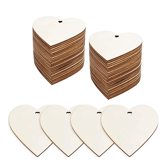Set 50|100 Miếng Gỗ Hình Trái Tim Mặt Trống Chưa Hoàn Thành Có Lỗ Mặt Dây Chuyền Để Trang Trí, Tô Màu Decor