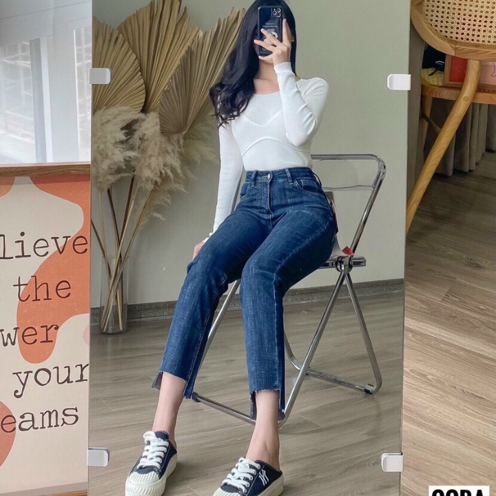 Quần Jeans Nữ Ống Đứng Gấu Cá Tính LA'COBA