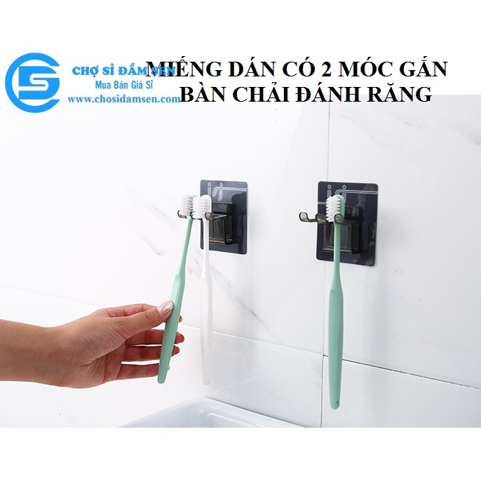 Móc dán tường treo bàn chải đánh răng kèm ly súc miệng siêu tiện lợi, tiết kiệm không gian