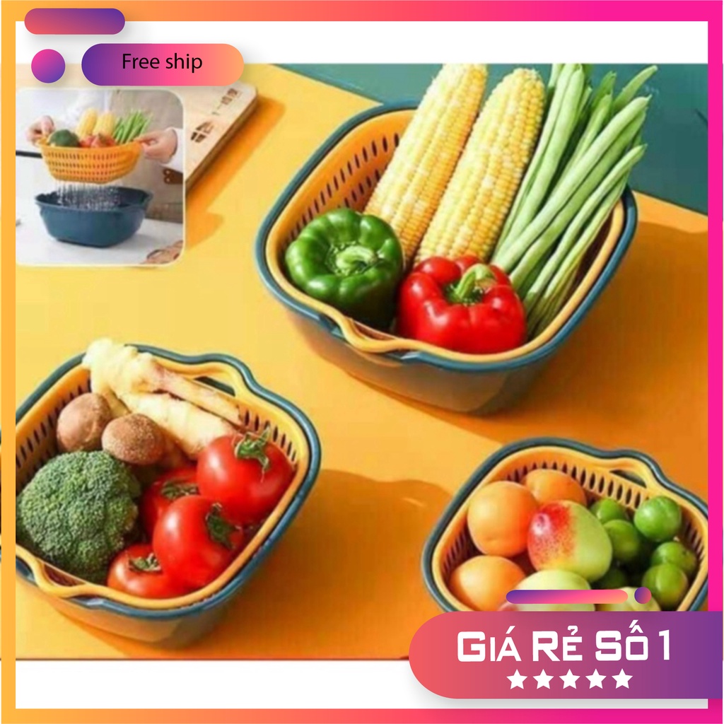 Combo 6 món rổ nhựa đựng đồ ráo nước, bộ rổ nhựa kèm chậu, set rổ nhựa 6 món 5 lớp bền bỉ chắc chắn