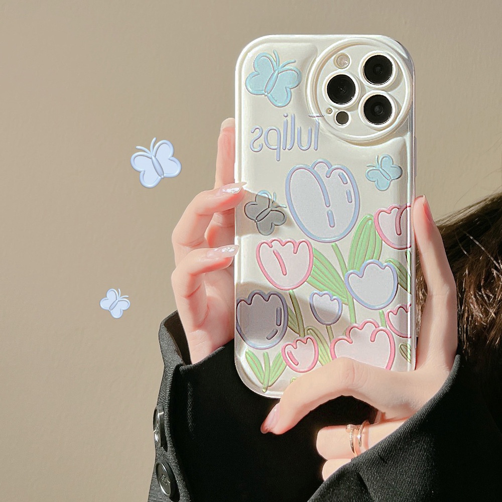 ốp iphone sơn dầu hoa tulip TPu Silicone Case Điện thoại iPhone 11 Pro Max X Xr Xs 7 8 14 Plus Se 2020 12 pro max 13 mini