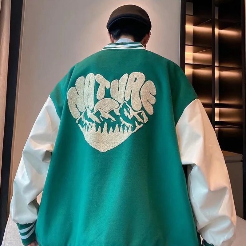 Áo khoác bóng chày thêu họa tiết chữ phong cách retro thời trang cho nam và nữ