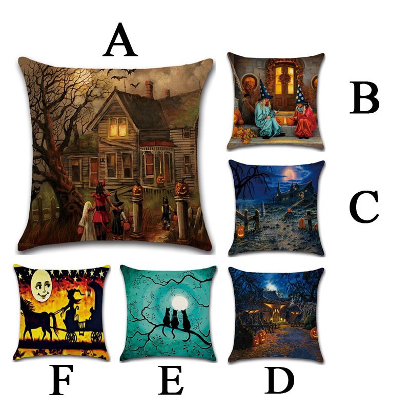 6 Kinds Cushion Cover Witch Cat Pumpkin Pattern Pillow Bolster Cases &amp; Covers