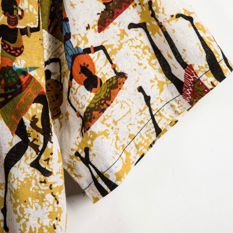 African National Style Dark Flower Series Linen Stand Collar Short Sleeve Shirt | BigBuy360 - bigbuy360.vn