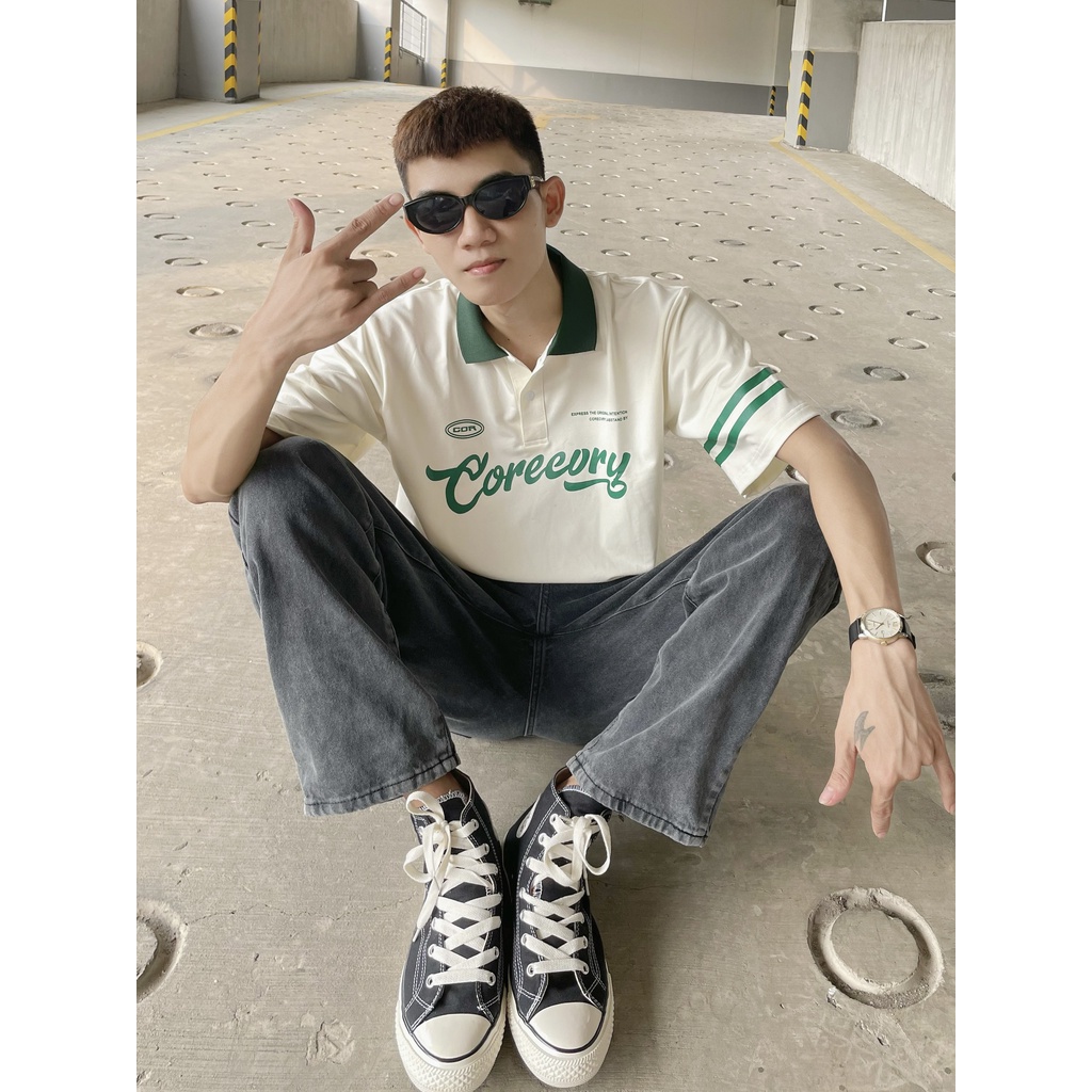 Áo polo unisex tay lỡ form rộng Coreeory, áo thun có cổ nam nữ chất cotton_ Hình thật tại Boin Store