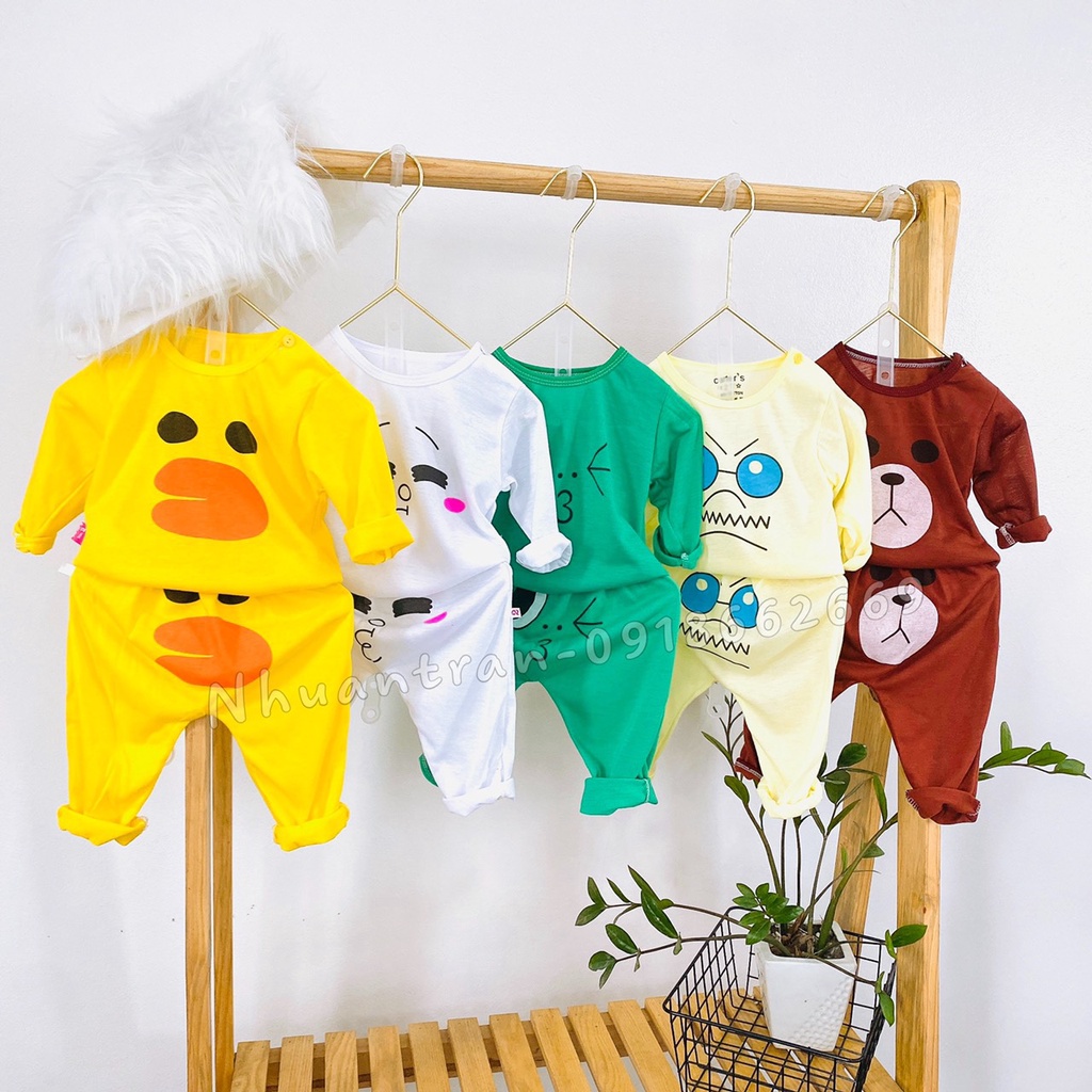 Bộ dài tay bé trai bé gái hàng cotton 2c size 3-14kg
