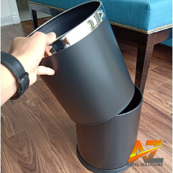 Thùng rác văn phòng inox 2 lớp màu đen đen chống bám vân tay cao cấp