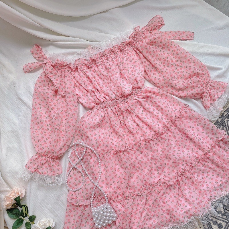 ĐẦM RỚT VAI HOA HỒNG NƠ