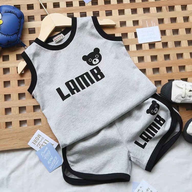 |FAMARAL2 giảm 10k cho đơn 50k|Bộ ba lỗ Gấu LAMB cho bé 8-18kg QATE675