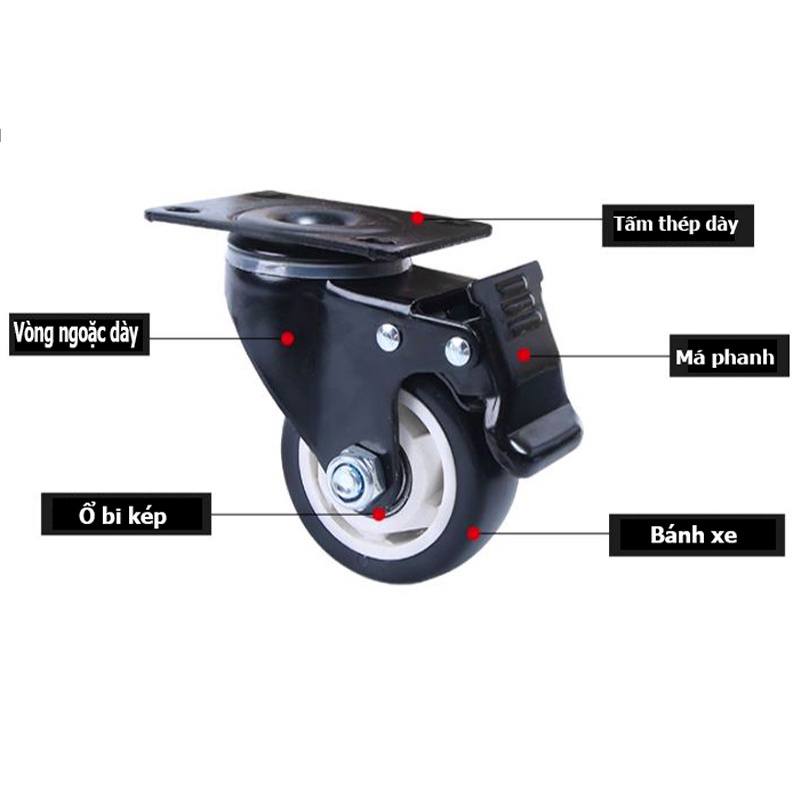 Bánh xe đẩy hàng 40mm 50mm chịu tải 150kg gắn cho xe kéo xe