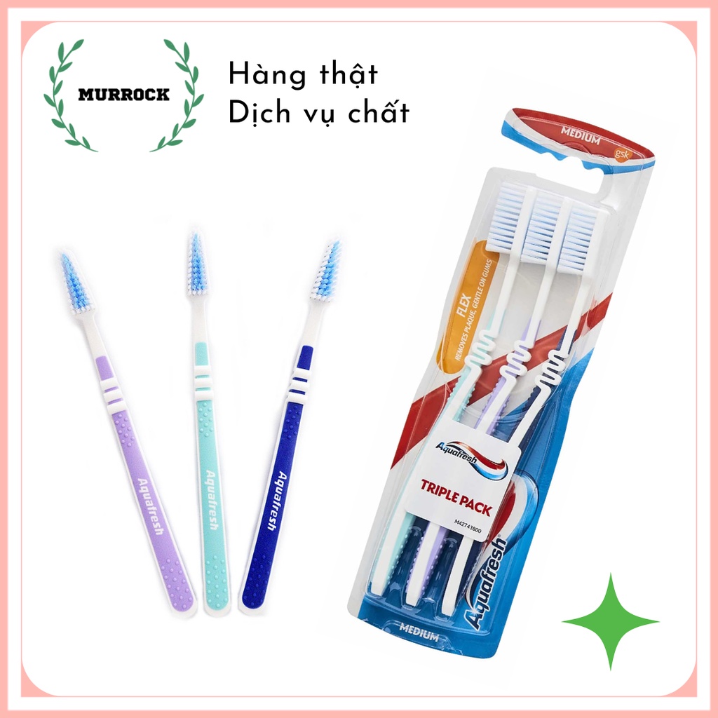 Bàn chải đánh răng Aquafresh Flex Medium, bộ 3 cái UK Anh Quốc