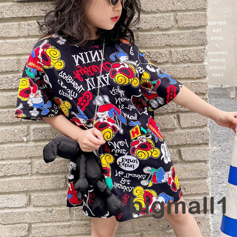 Đầm Thun Ngắn Tay In Hình Hoạt Hình Dễ Thương Cho Bé Gái