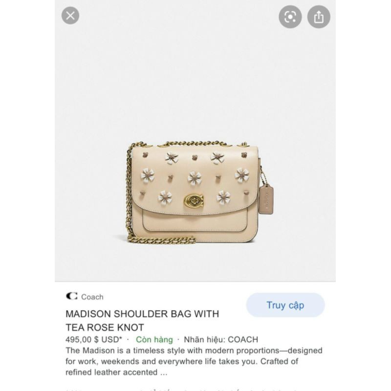 Túi xách nữ COACH MADISON SHOULDER BAG WITH TEA ROSE KNOT da thật