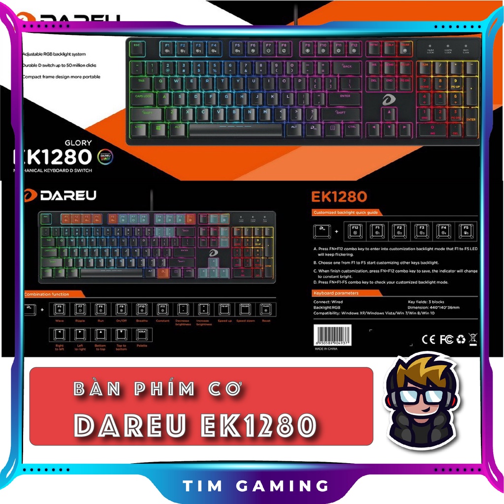 Bàn phím cơ Gaming DAREU EK1280 | EK1280S 104KEY