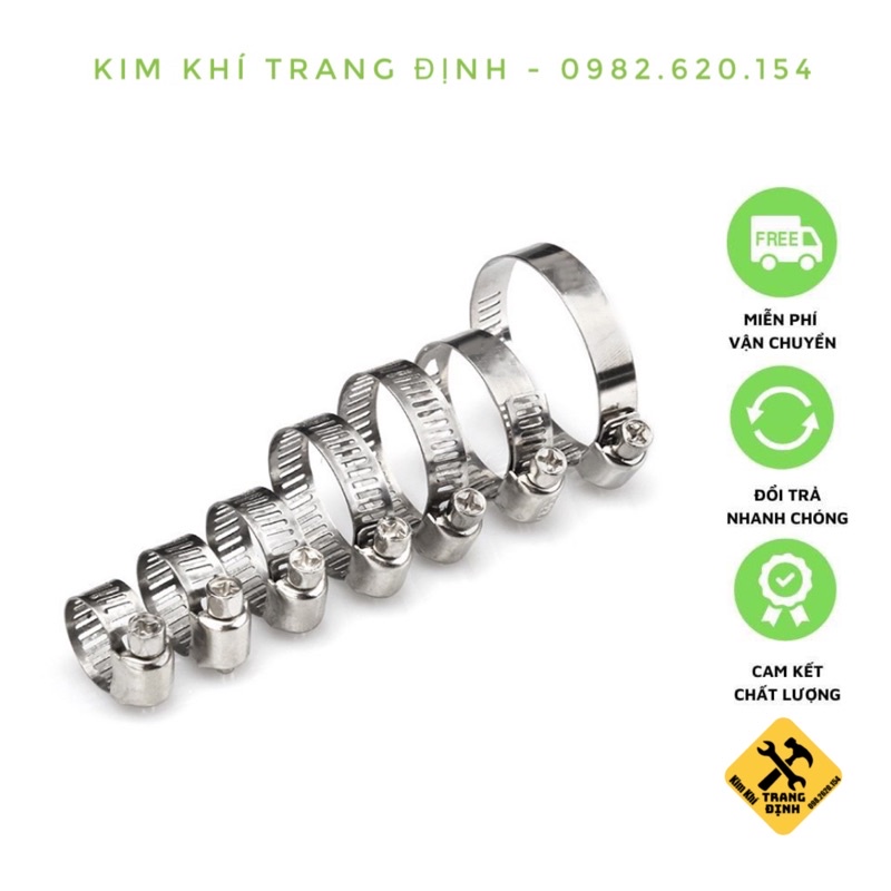 Cổ dê inox, đai xiết dây, xiết ống inox loại đẹp, dày dặn đủ kích thước 6mm-32mm