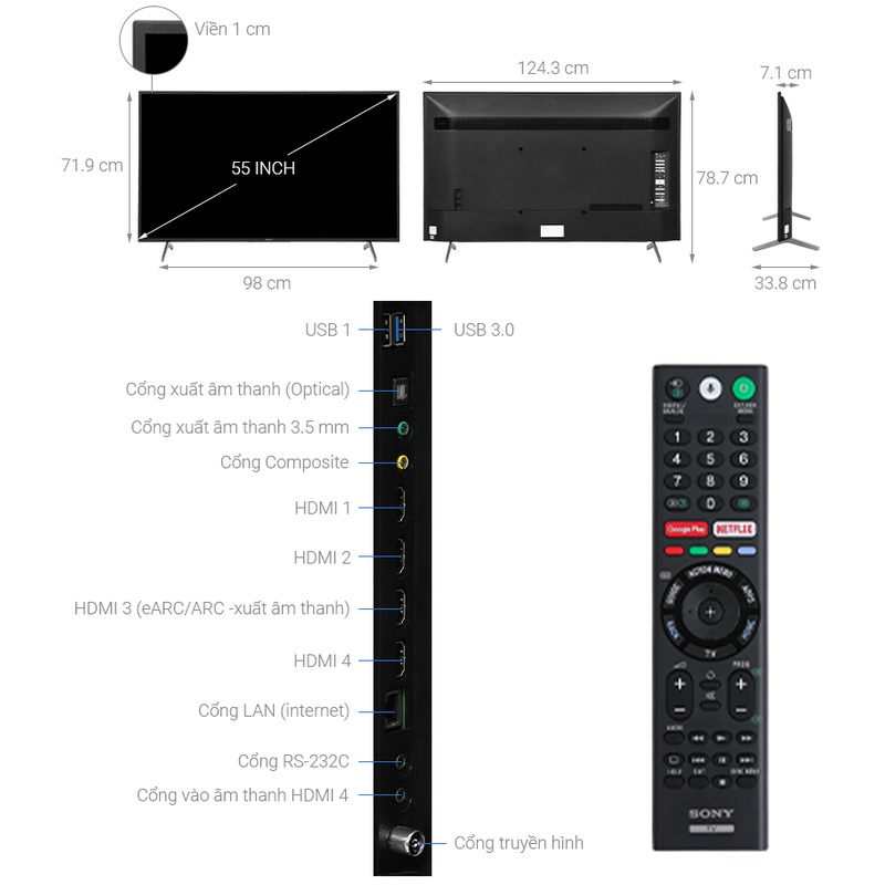 Android Tivi Sony 4K 55 inch KD-55X80J 2021 Viền đen Bản 2021 Màn hình 4K - Showroom Tivi TPHCM
