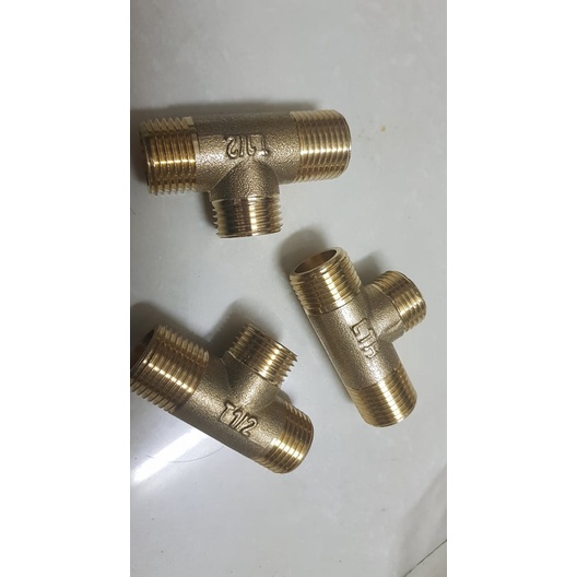 TÊ NỐI REN] Tee G 1/2  DN15 ba đầu chia ren ngoài kết nối T ren BSP hệ G Bằng đồng đúc khuôn dập nóng