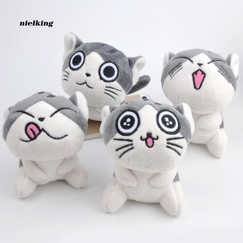 Đồ chơi thú nhồi bông hình chú mèo kèm móc khóa dài 8cm dễ thương