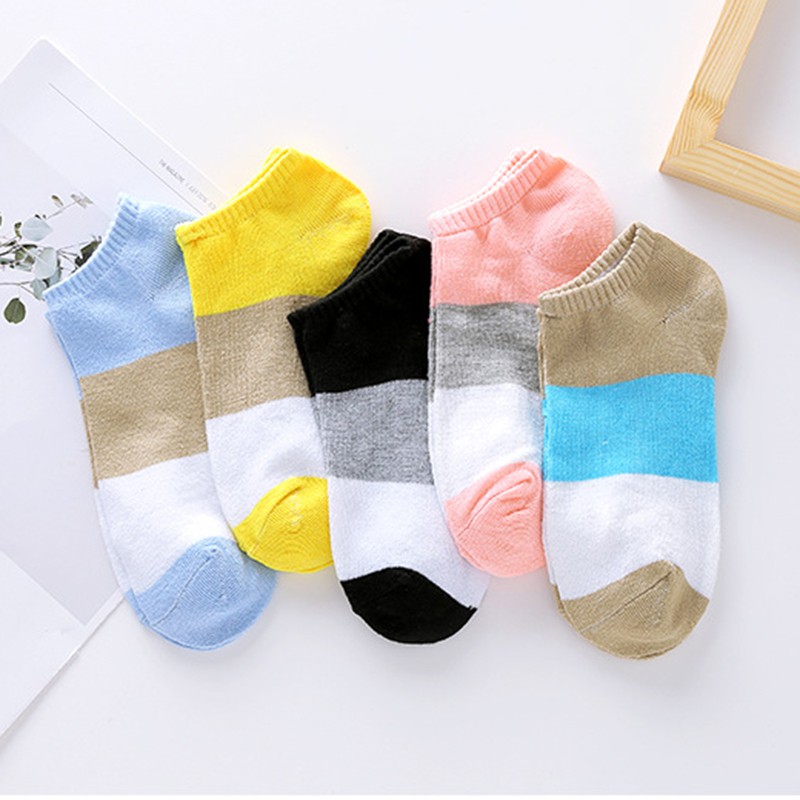 IELGY Đôi vớ cotton cổ thấp kiểu sọc độc đáo thời trang cho nữ
