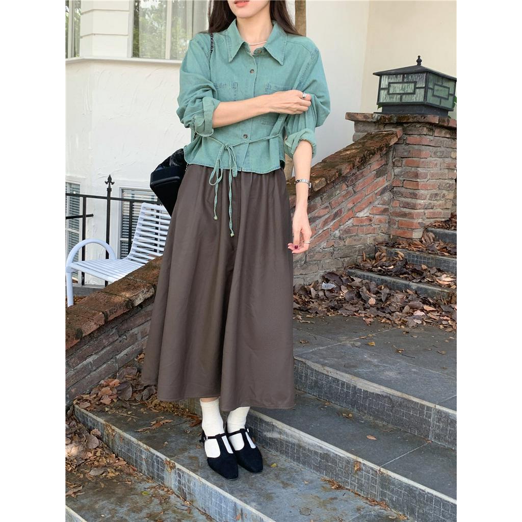 Áo Sơ Mi denim Dài Tay Thắt Dây Giản Dị 67673