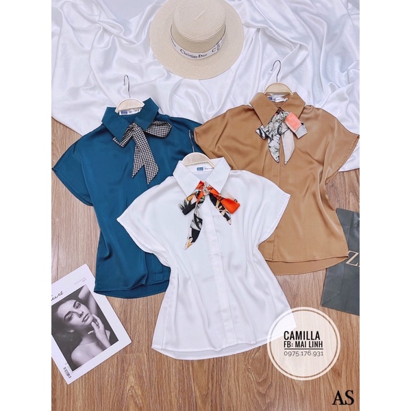 ⚡️KÈM KHĂN⚡️Áo lụa tay hến 3 màu tặng kèm khăn