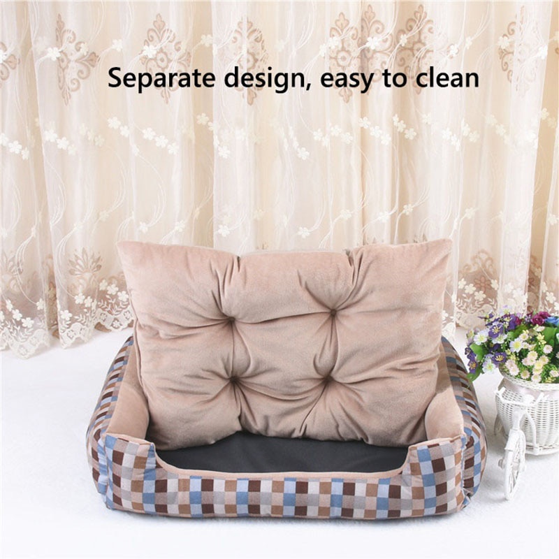 Giường ngủ ấm áp hoạ tiết kẻ sọc chống thấm nước vừa vặn cho thú cưng nhỏ/vừa/lớn