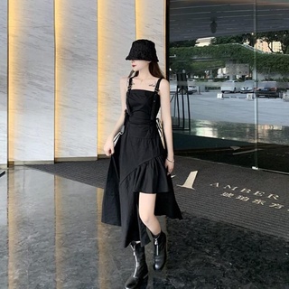 Váy hai dây váy yếm màu đen vạt chết sexy tôn dáng hot trendy Tik Tok đan dây bên hông siêu thon gọn (ảnh thật)