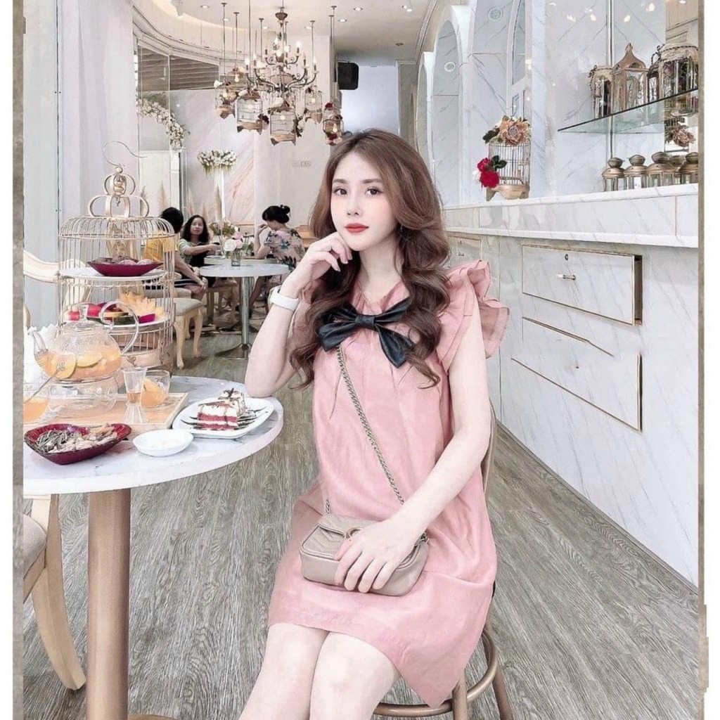 Váy bầu thiết kế công sở đẹp xinh yêu-Váy bầu thời trang thiết kế nơ vai sát lách chất voan hai lớp