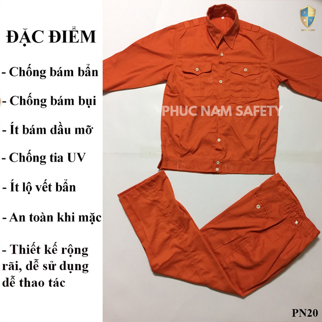 Bộ quần áo bảo hộ lao động P20 - Màu cam , quần áo bảo hộ lao động, BHLĐ Phúc Nam