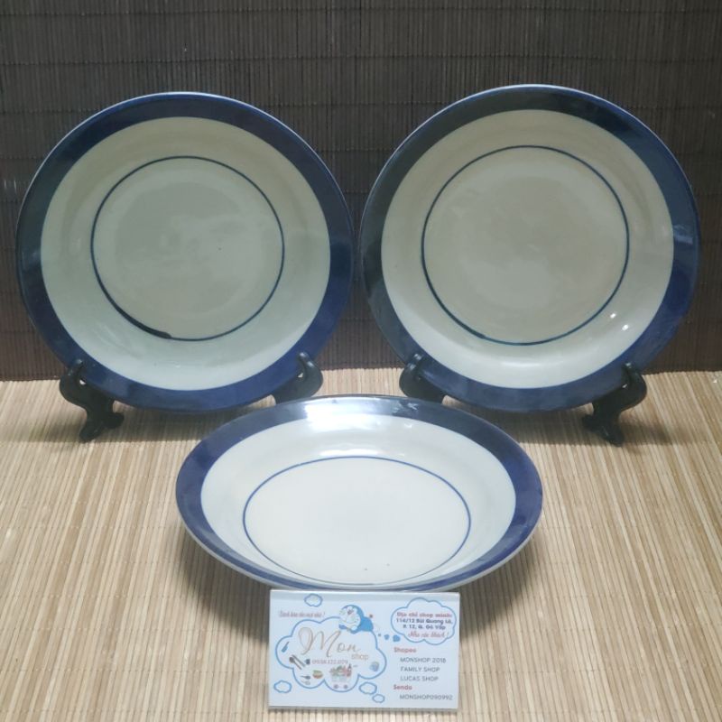 💢💥SET 2 DĨA GỐM XƯA CAO CẤP HỌA TIẾT CHỈ XANH😉 20CM🤗 Dĩa gốm làm từ đất sét Cao Lanh🔥 Siêu hot💥