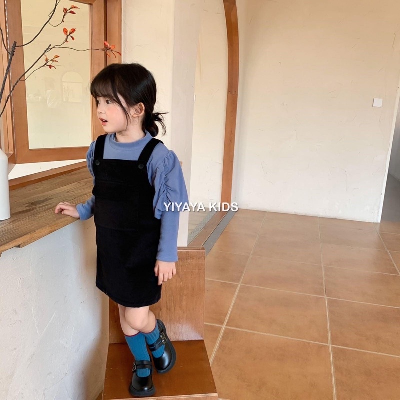 YIYAYA KIDS (5058)(5018) - Váy yếm nhung kết hợp với áo thun tay bèo