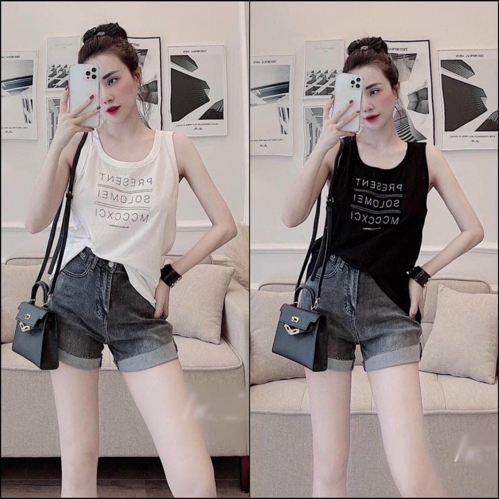 Áo ba lỗ nữ form rộng Thun Giấy 2 màu Trắng Đen thoáng mát Super Bull - Ành thật 100% | BigBuy360 - bigbuy360.vn