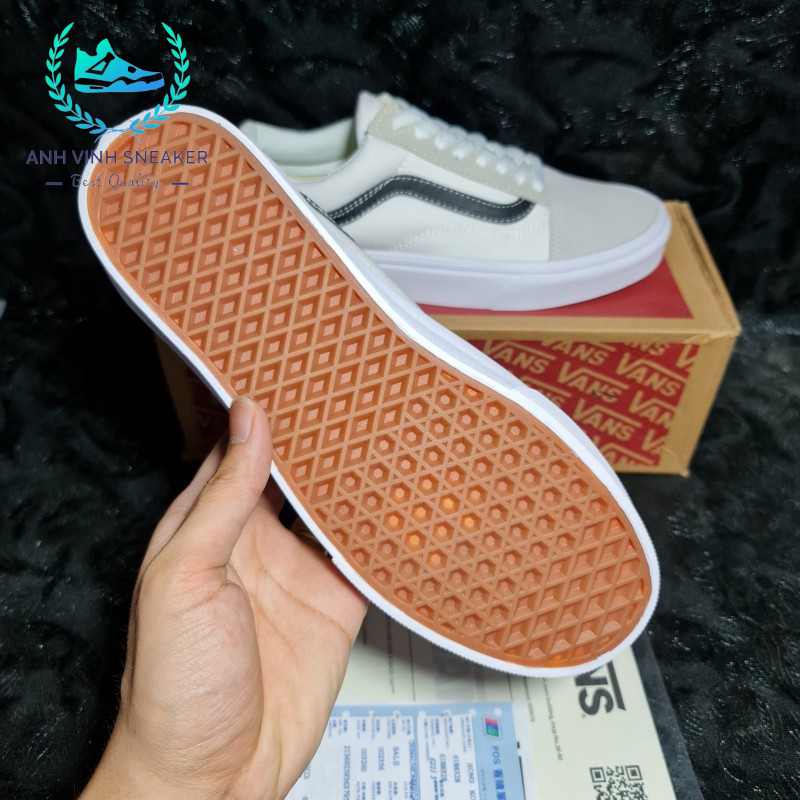 Giày Vans Old Skool Trắng Sọc Đen White Black Nam Nữ