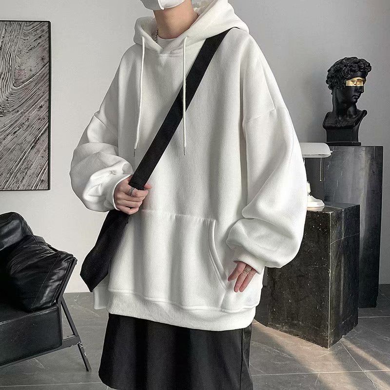 Áo Hoodie Trơn Basic Màu ĐEN TRẮNG XÁM, Áo nỉ Sweater có Mũ 2 lớp chui đầu  Form Rộng Chất Liệu Nỉ Bông Dày Dặn