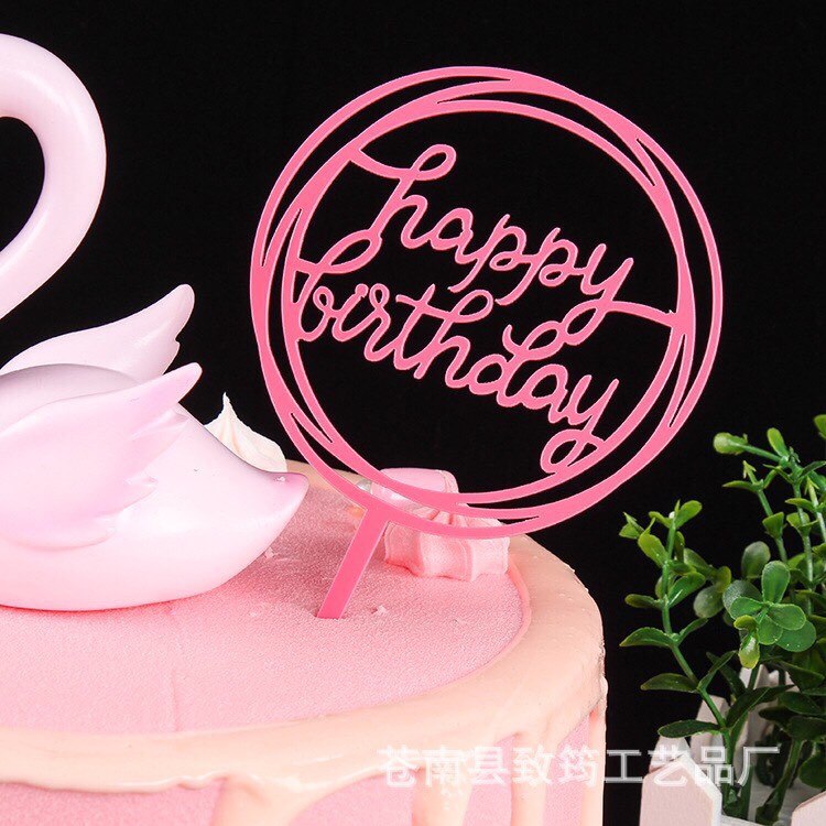 Trang Trí Bánh Sinh Nhật, Bánh Kem - 10 Meka tròn Happy Birthday trang trí bánh