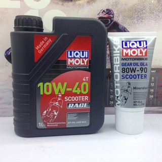 Combo nhớt Liqui Moly 10W40 Scooter Race và tuýp láp Liqui 150ml