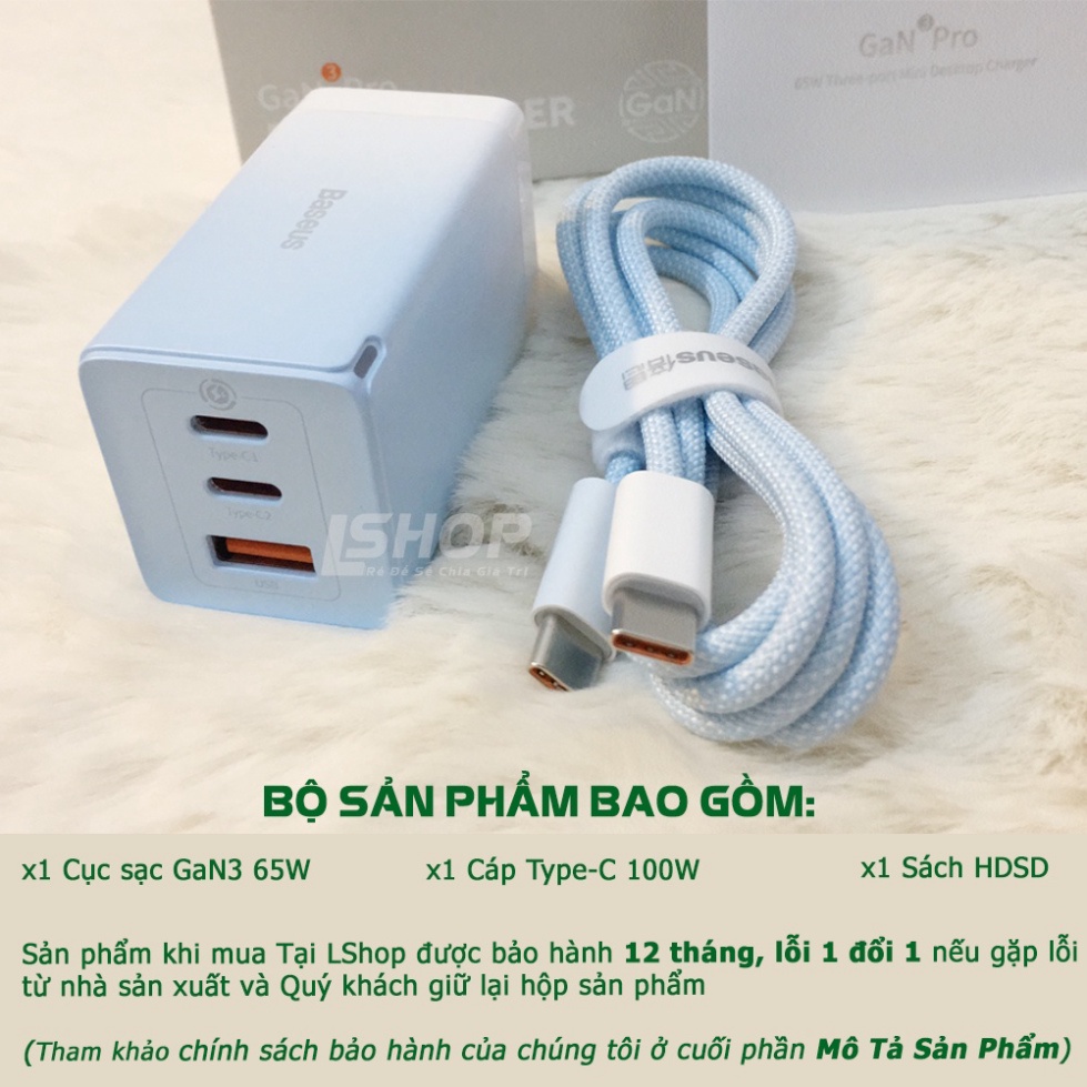 NEW GaN3 | Bộ Sạc Baseus GaN3 Pro Charging Charger C+C+A 65W Charging Set
