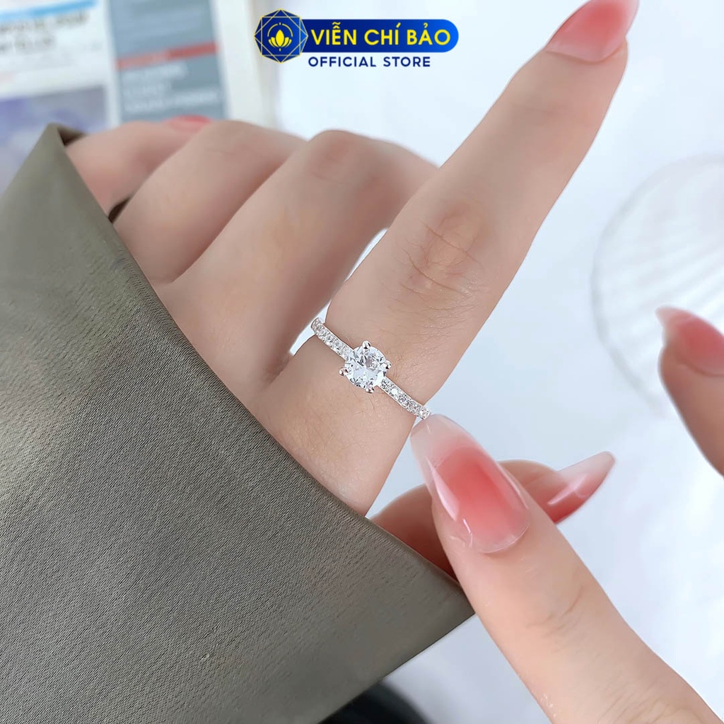 Nhẫn bạc nữ đính đá cao 4 chấu chất liệu bạc 925 thời trang phụ kiện trang sức Viễn Chí Bảo N400855