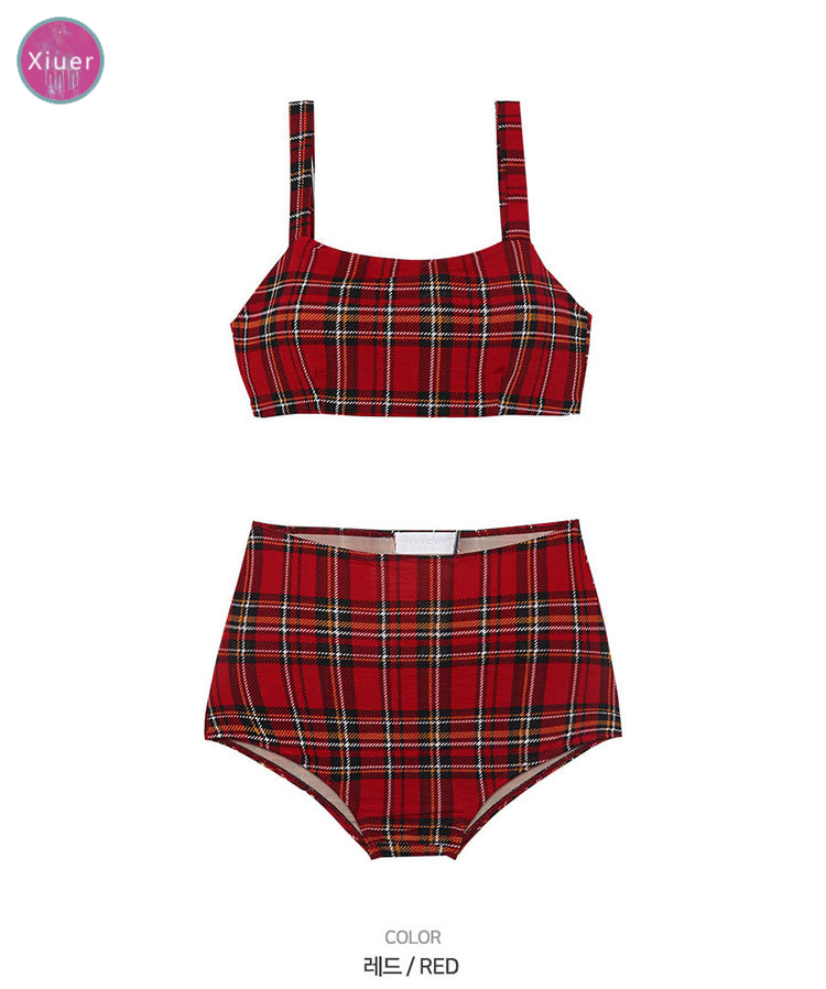 Korean style swimwear, sexy plaid high waist bikini, beachwear | BigBuy360 - bigbuy360.vn