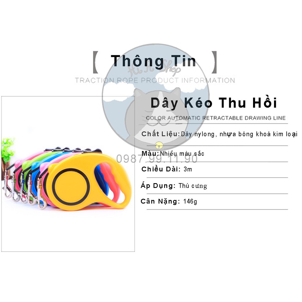 [FullBox]Dây Dắt Chó Mèo Tự Động Kéo Dài Và Thu Dây 3m Dây Dẫn Thú Cưng Dưới 15kg Chất Liệu Dây Nylon Kèm Khoá Kim Loại