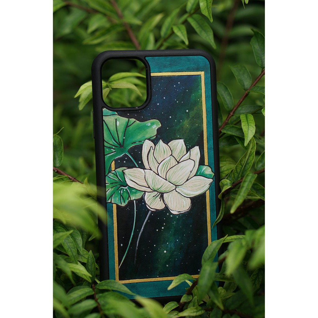 Ốp da Đỏ Case - Mẫu Sen Trắng - Ốp iphone/samsung - Docase.vn