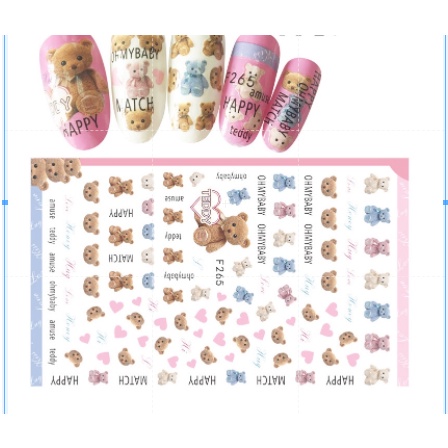 sticker gấu trang trí nail