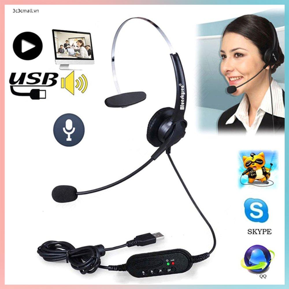 USB Headset with Microphone Rotatable Adjustable Noise Canceling Earphone Call Center Headset Earphone for PC Laptop