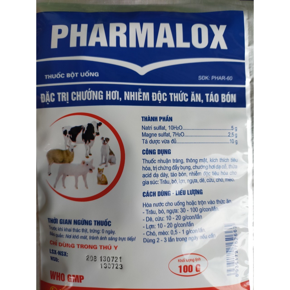 PHARMALOX - Chửa chướng hơi, nhiễm độc thức ăn, táo bón, giải độc gói 100g