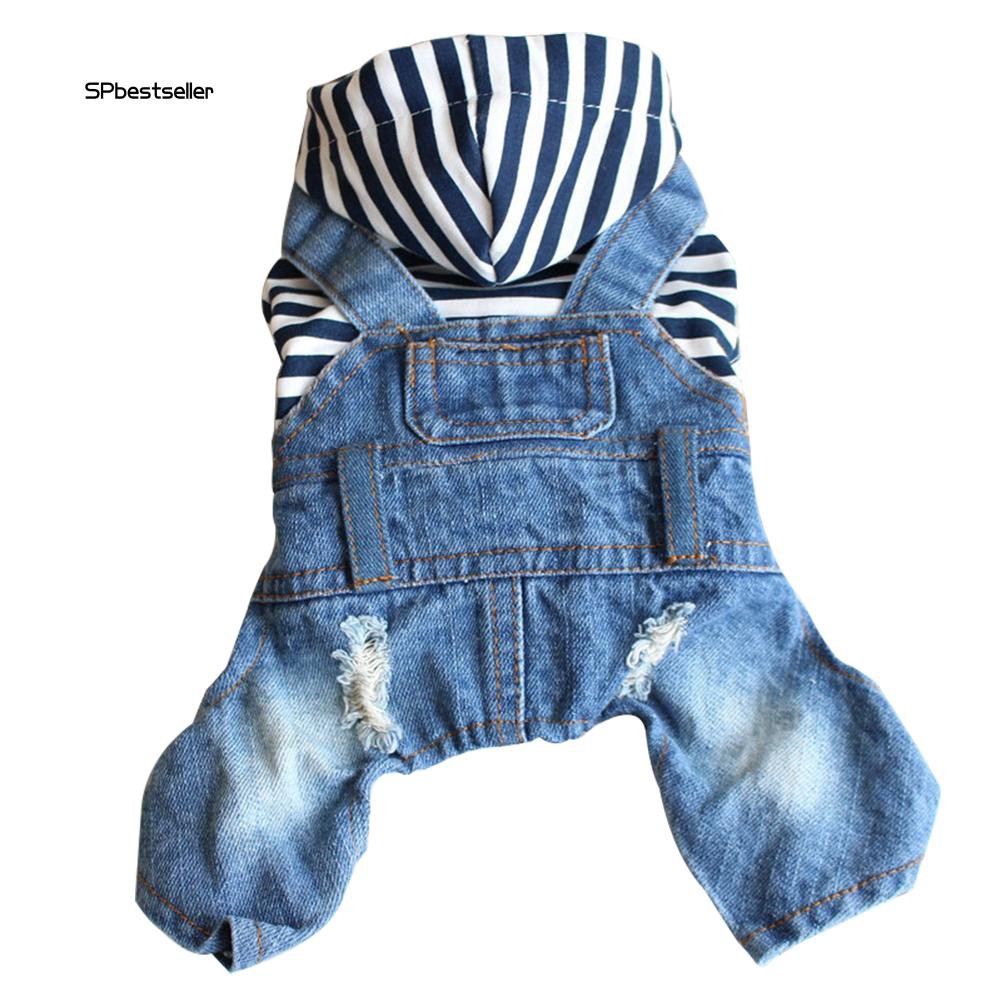 Áo liền quần jeans kẻ sọc thời trang cho chó