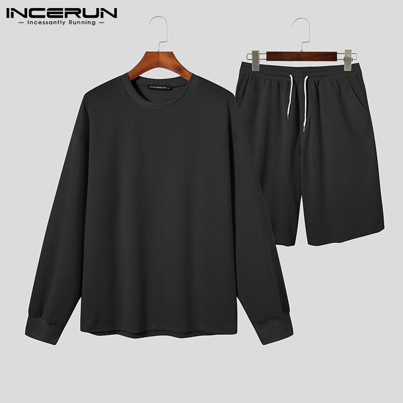 Bộ áo sweater tay dài + quần short INCERUN thời trang trẻ trung cho nam