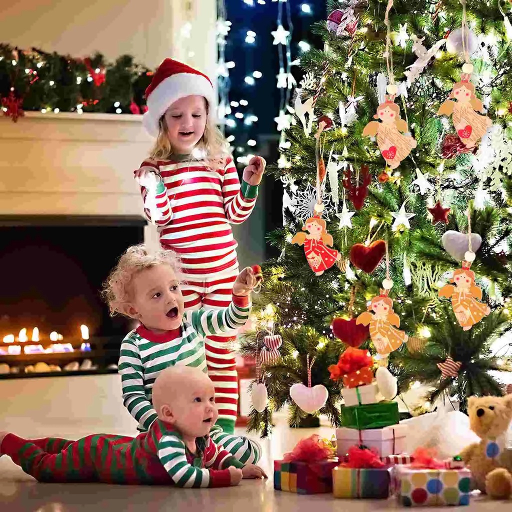 Set 2 mặt dây trang trí lễ giáng sinh bằng gỗ nhiều mẫu tùy chọn