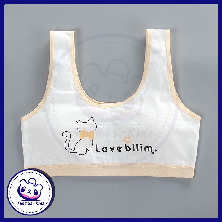 [THOMAS Kids] Áo Lót Thể Thao Cotton Họa Tiết Mèo Hoạt Hình Nhiều Màu Sắc Cho Bé Gái 8-16 Tuổi