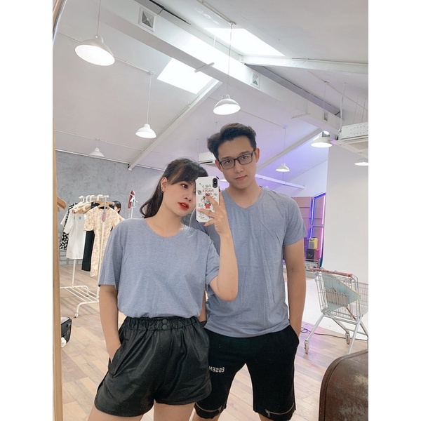 Áo phông đôi cộc tay Nam Nữ cổ tim dáng rộng IMES SHOP hàng Freesize chuẩn chất phông VNXK | BigBuy360 - bigbuy360.vn